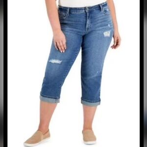 NWT Style & Co Curvy Capri Jeans Distressed Honeybee Wash Women's Size 18